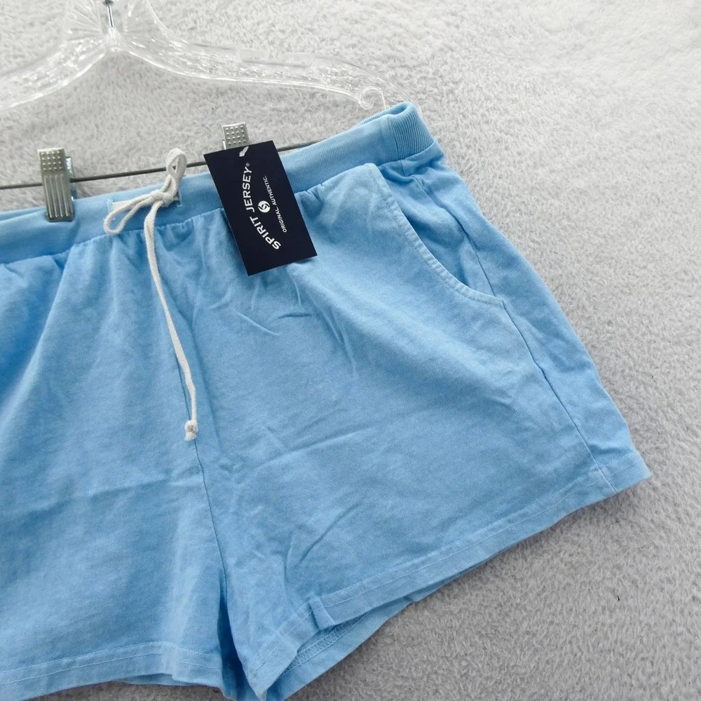 Spirit‎ Jersey Shorts Womens Medium Blue Drawstring Pockets Cotton Loungewear
